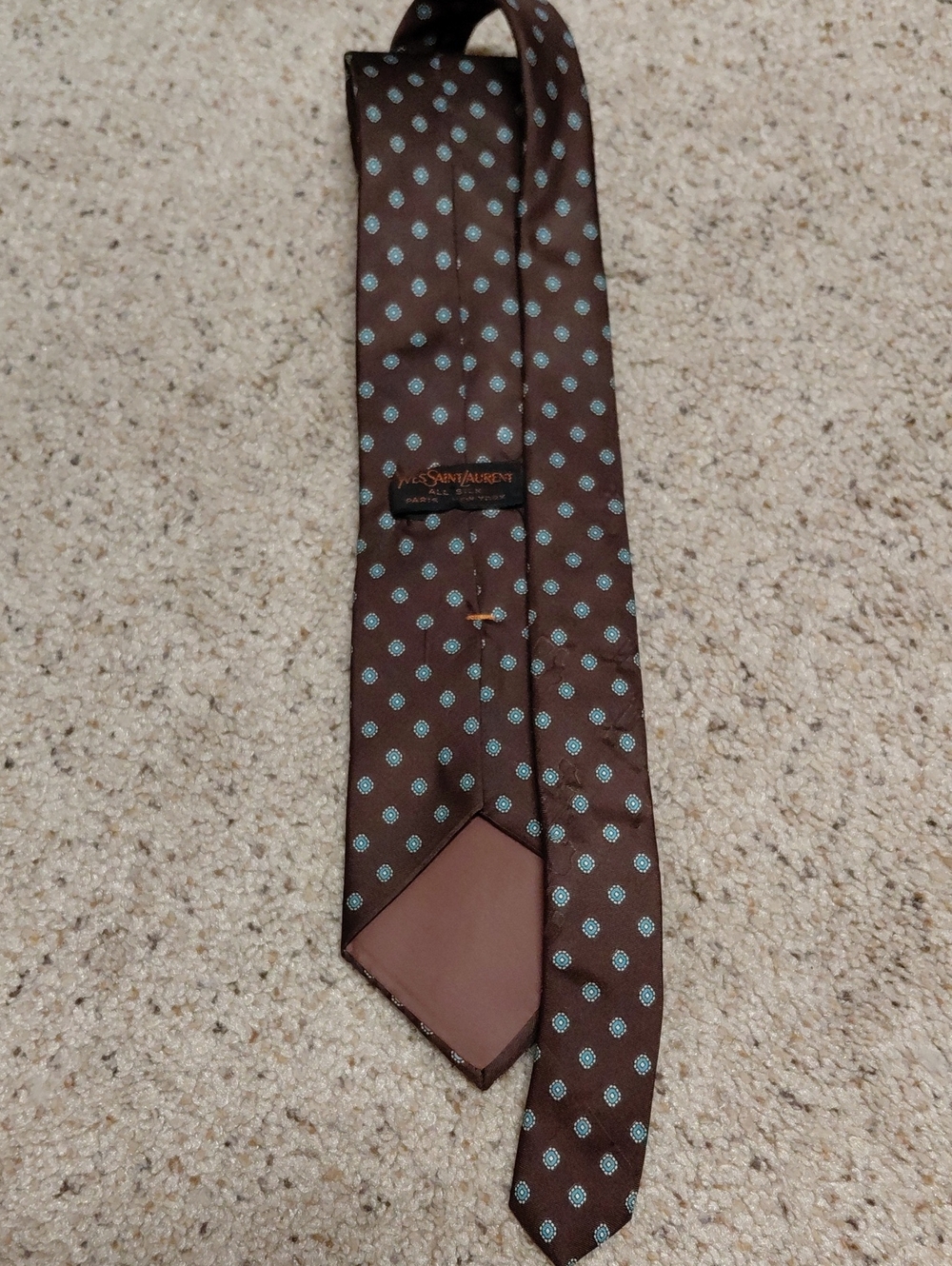 Yves Saint Laurent Brown Tie with Light Blue Polka Dot Motif